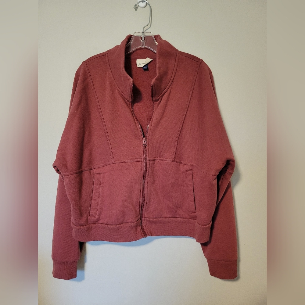 Universal Thread Burgundy Crop Sweatshirt Jacket Size XXL